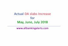 Latest DA slabs increase for bank employees may 2018